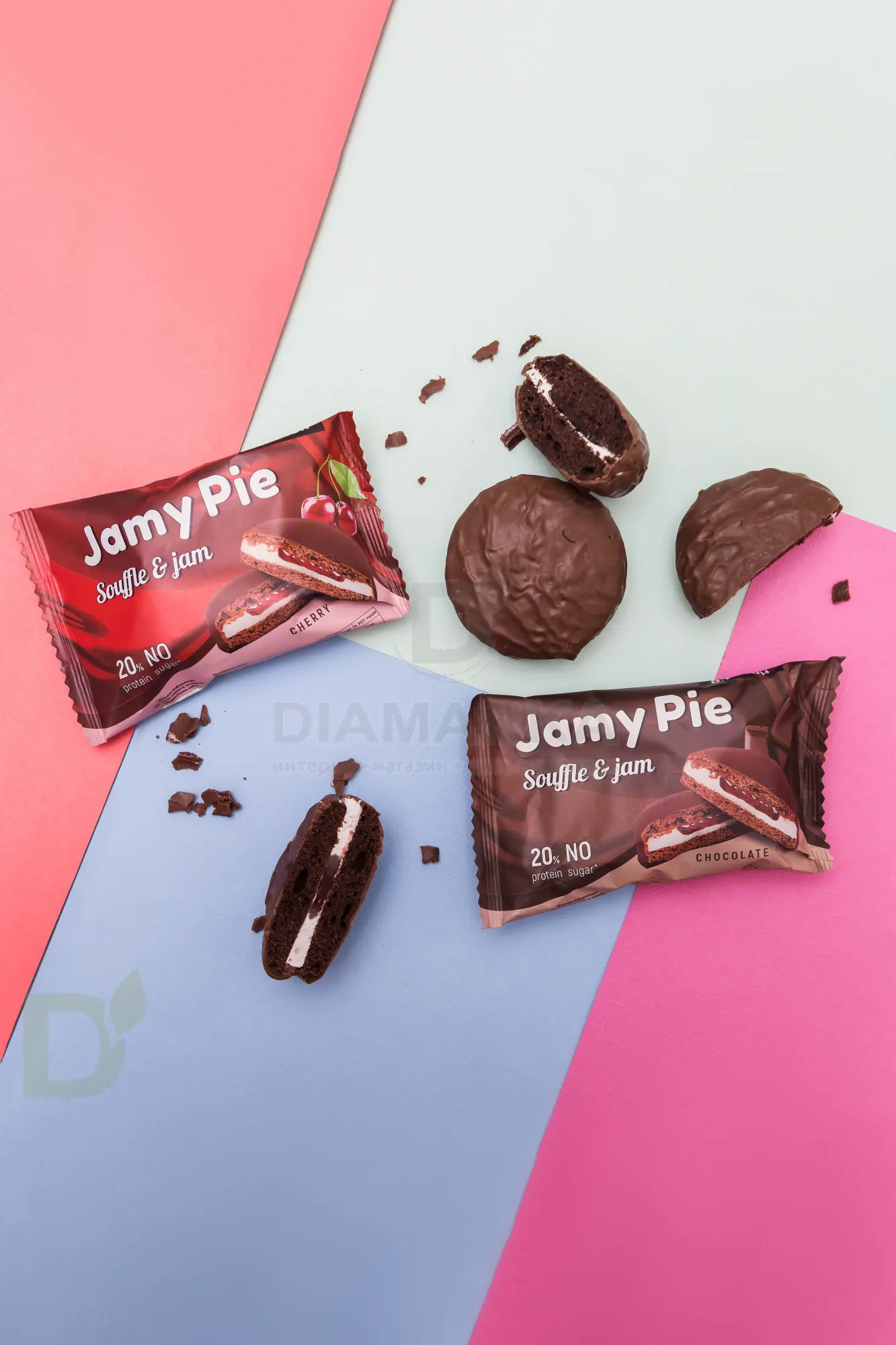 Печенье Ё/батон Jamy Pie протеиновое с суфле и джемом Вишня 60гр