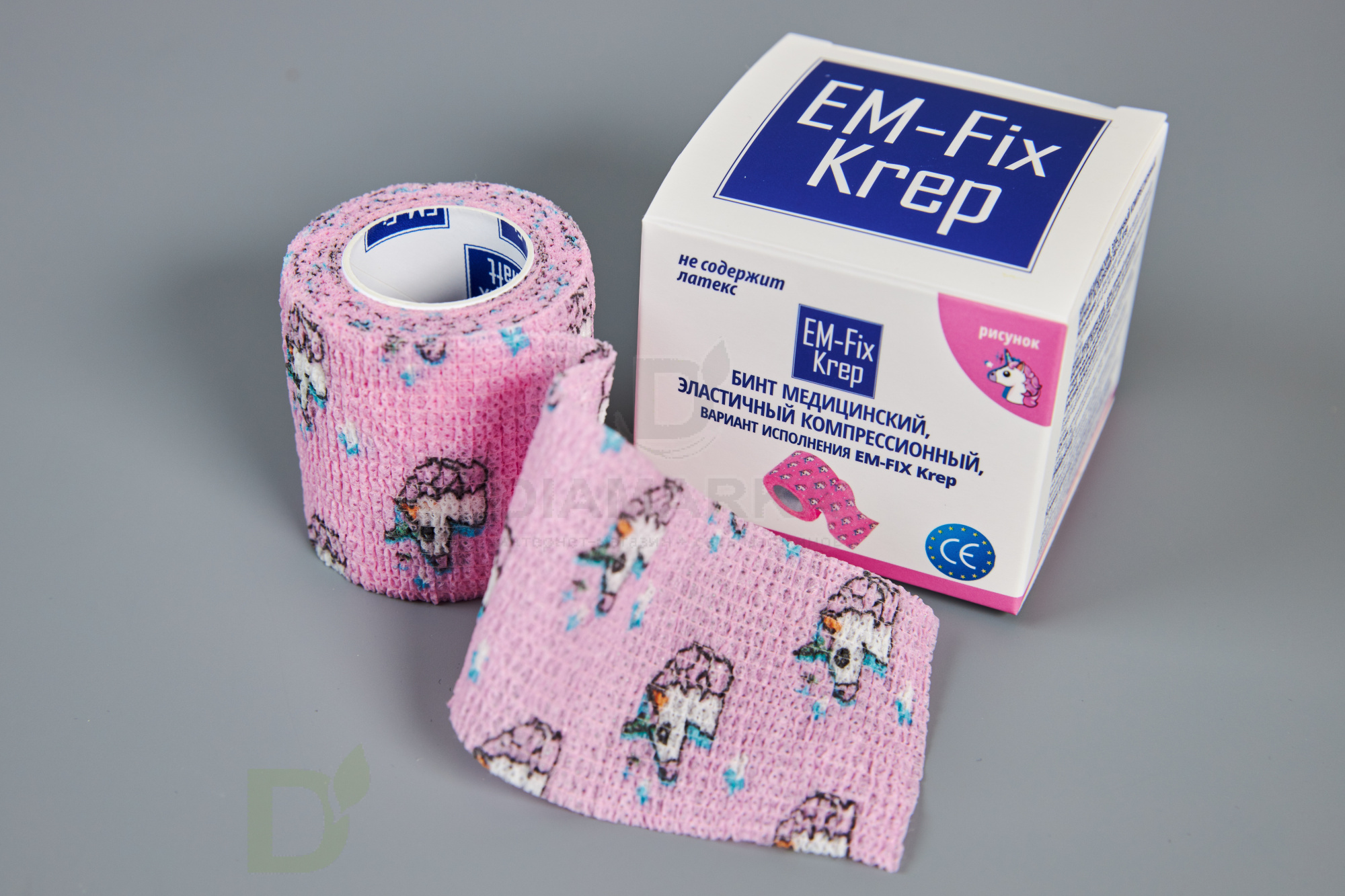Бинт самофиксирующийся EM-Fix krep Розовый с единорогом, 5см*4,5м в интернет-магазине